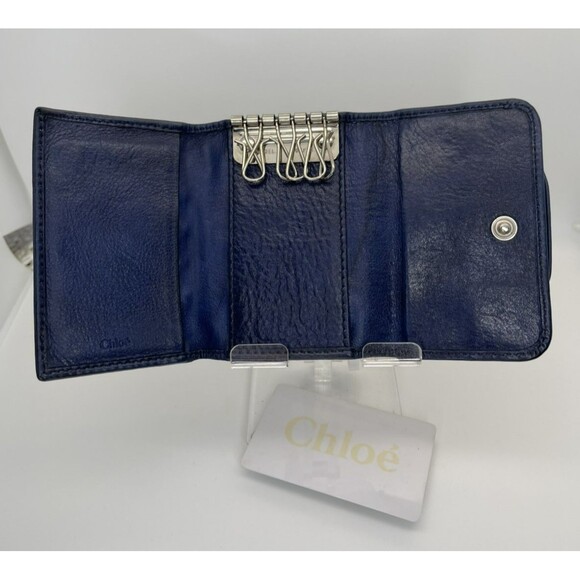 Chloe Leather 6 Ring Key Case Navy Blue Authentic/93